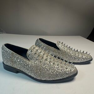 Alberto Fellini Shoes Mens Size 9.5 Silver Sparkle Fashion Spiked Rock Loafers